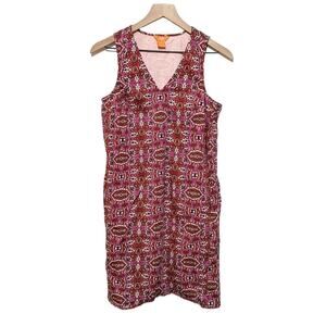 Joe Fresh Dress Womens S Pink Geometric Ikat Sheath Sleeveless V Neck Boho